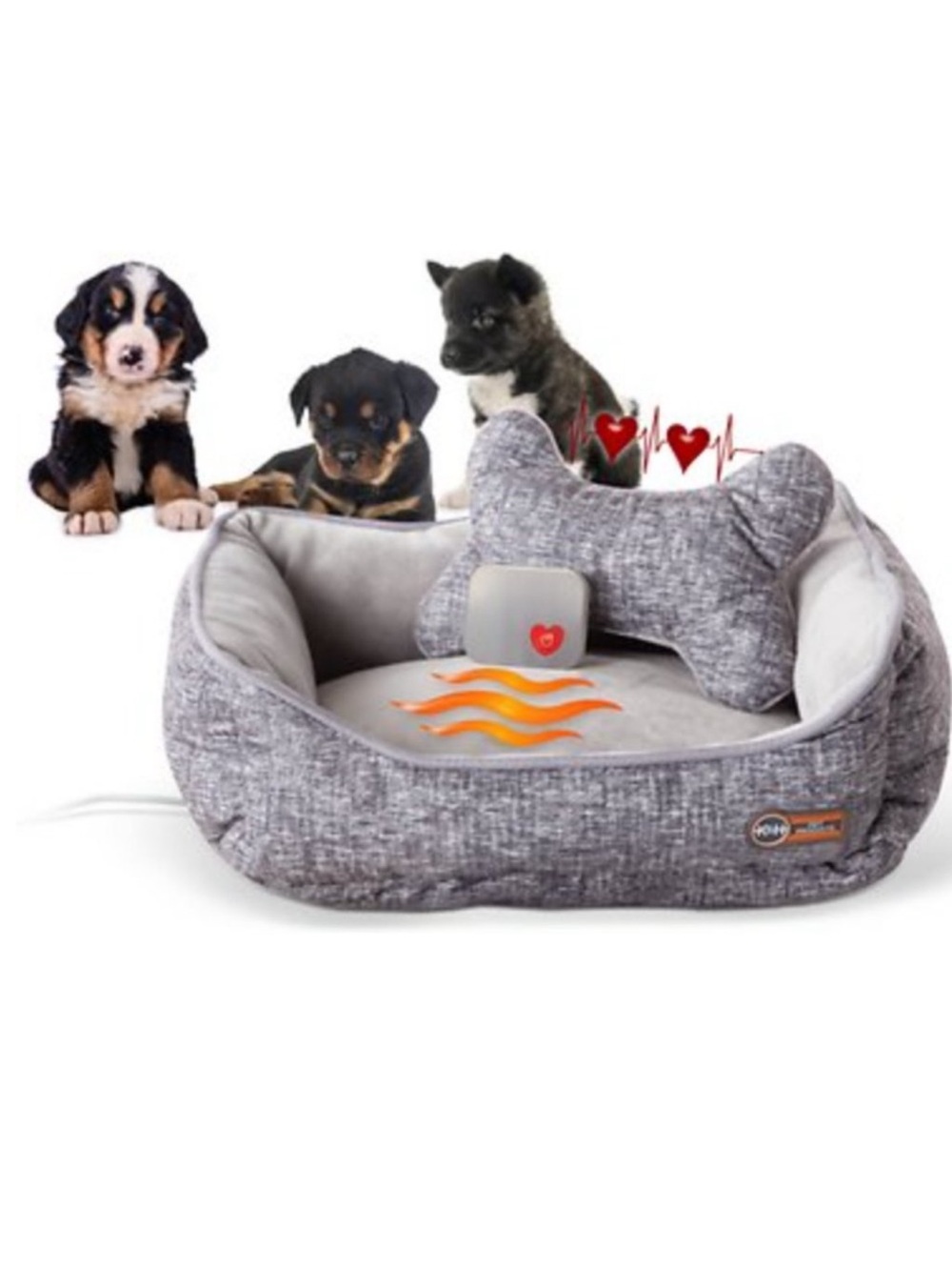 K&H Pet Products Mother’s Heartbeat Heated Bolster Puppy Bed, large breed